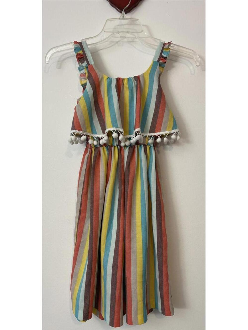 Bonnie Jeans Girls Size 7 Colorful Striped Sleeveless Ruffled Jumpsuit! A3175